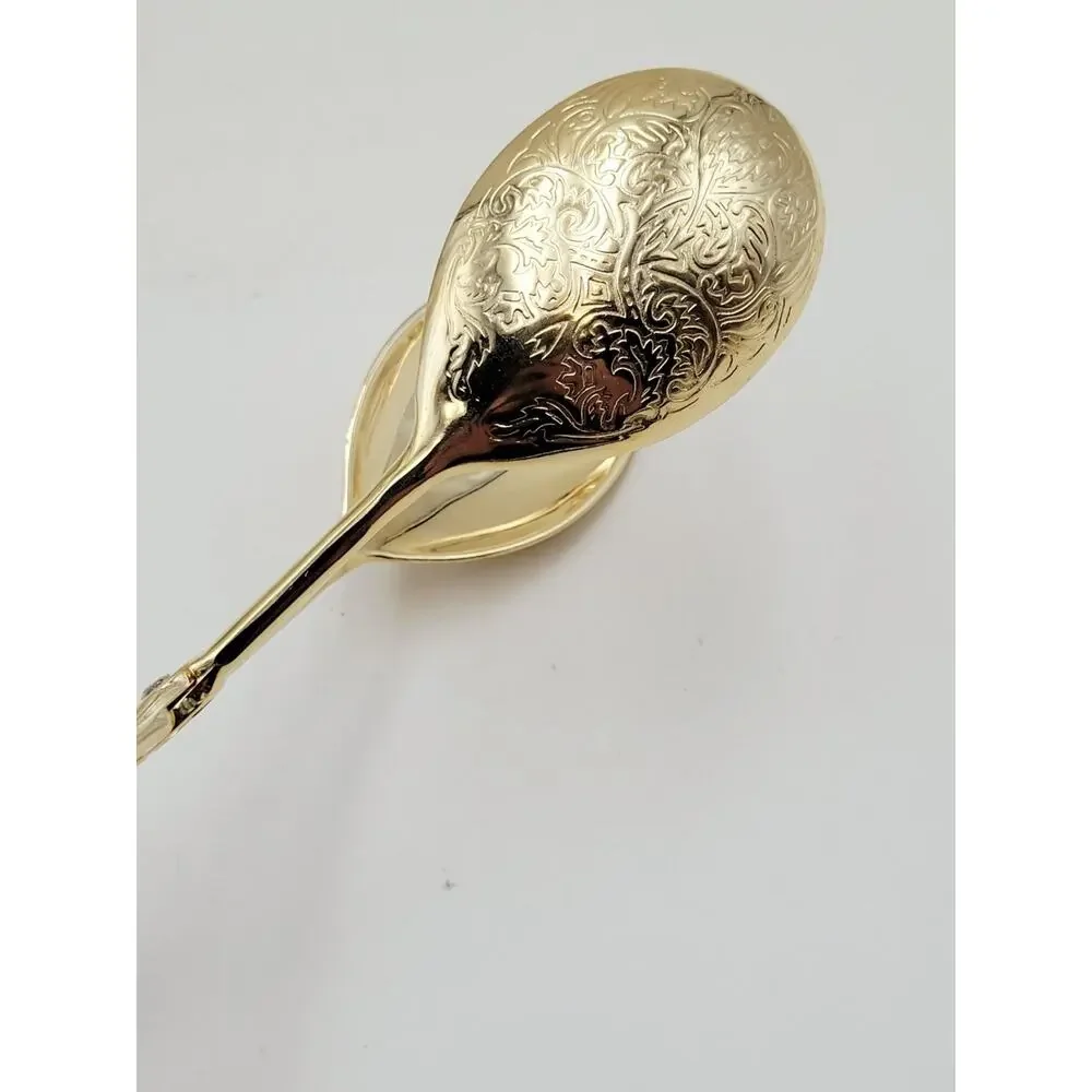 Gold Tone Ornate Floral Tongs EP Zinc Alloy 8 Inch Serving Utensil